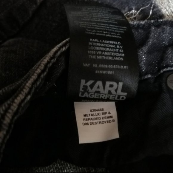 Karl Lagerfeld Mid Rise Black Metallic Rip Women Skinny Jeans - Picture 7 of 15